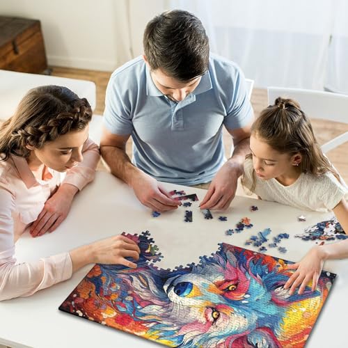 Puzzles für Kinder Puzzles für Kinder Malen Farbe Wolf Puzzles Holz Kreatives Puzzle Familienfreunde Spiel Puzzle Spaß Spielzeug Geschenke 500 Stück (52x38cm) von GQmoney