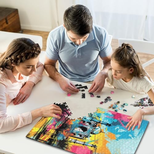 Rechteckiges Puzzle mit 1000 Teilen für Kinder, Graffiti-Taj Mahal, kreatives Puzzle, Herausforderungsspielzeug, Puzzles für Kinder, 1000 Stück (75 x 50 cm) von GQmoney