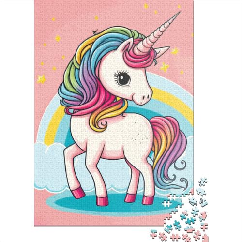 Regenbogen-Einhorn-Holzpuzzle für Erwachsene, Puzzle 500 Teile, Puzzlespiel für Erwachsene, interessantes Spielzeug, personalisiertes Puzzle, Lernspielzeug, 500 Teile (52 x 38 cm) von GQmoney