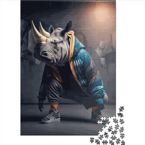 Rhino Dancer Puzzles, 500 Teile, Holzpuzzle, Puzzle für Kinder, Lernspiel, Herausforderungsspielzeug, Familie, 500 Teile (52 x 38 cm) von GQmoney