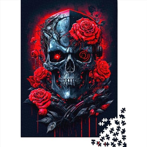 Roboterschädel mit Rose, 1000-teiliges Puzzle für Erwachsene | | Familienspaß-Puzzles für Erwachsene, Geschenke, Denkspiele, 1000 Teile (75 x 50 cm) von GQmoney