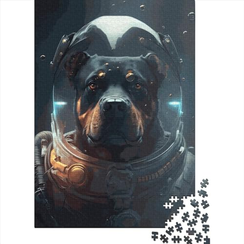 Rottweiler-Astronauten-Puzzle für Kinder, 300 Teile, anspruchsvolles großes DIY-Puzzle, Lernspielzeug, lustige Familienspiele, einzigartige Heimdekoration (40 x 28 cm) von GQmoney