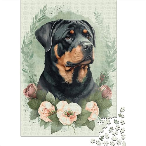 Rottweiler-Blumenpuzzle 1000 Teile für Kinder, kreatives, schwieriges Puzzle, anspruchsvolles Spiel, Spielzeug, Familienpuzzle (75 x 50 cm) von GQmoney