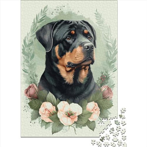 Rottweiler-Blumenpuzzle für Kinder, 1000 Teile, anspruchsvolles großes DIY-Puzzle, Lernspielzeug, lustige Familienspiele, einzigartige Heimdekoration (75 x 50 cm) von GQmoney