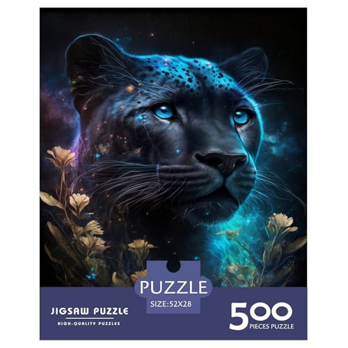 Schwarzer Leopard und Blume Puzzlespiel für Erwachsene, 500 Teile, kreatives Puzzle, Dekomprimierungsspiel, 500 Teile (52 x 38 cm) von GQmoney