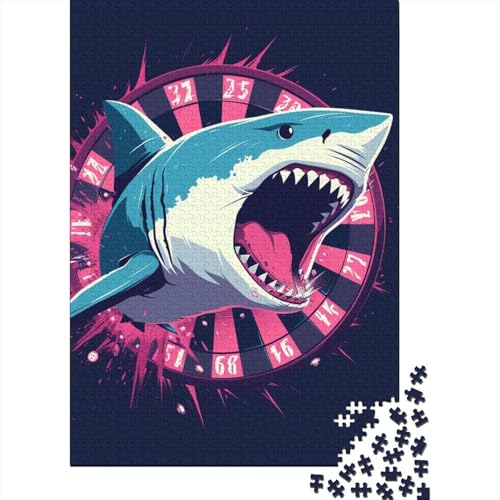 Shark Puzzle Premium 100% recyceltes Kartonpapier, rechteckiges Puzzle für Damen und Herren, einzigartiges Geschenk, 38 x 26 cm, 1000 Teile von GQmoney