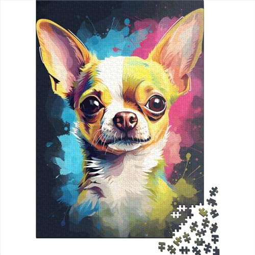 Süßes Aquarell-Chihuahua-Puzzle mit 300 Teilen für Teenager, kreatives Holzpuzzlespielzeug, Familienspiel, Schwierigkeitsgrad, Herausforderung, Puzzles 300 Stück (40 x 28 cm) von GQmoney