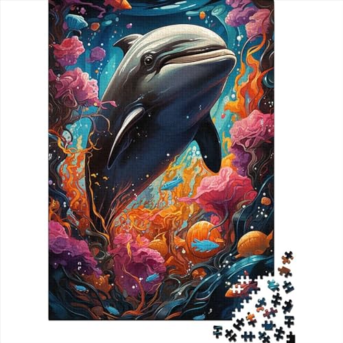 Tierkunst-Delfin-Puzzle, 1000 Teile, Holzpuzzle für Kinder, Teenager, Männer und Frauen Familie, 1000 Teile (75 x 50 cm). von GQmoney