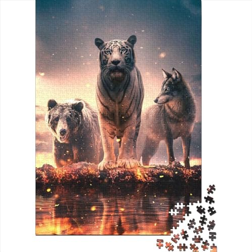 Tiger-, Wolf-, Bär-Puzzle, 500 Teile, Holzpuzzle für Kinder, Teenager, Männer und Frauen Familie, 500 Teile (52 x 38 cm) von GQmoney