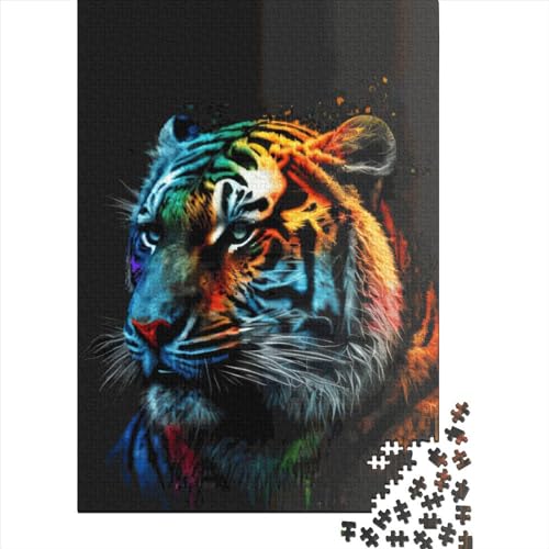 Tiger Neon Puzzle für Kinder, 1000 Teile, anspruchsvolles großes DIY-Puzzle, Lernspielzeug, lustige Familienspiele, einzigartige Heimdekoration, 1000 Teile (75 x 50 cm) von GQmoney