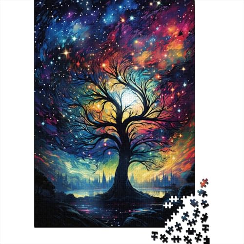 Tree_Under_Starry_Sky Holzpuzzlespiel mit 500 Puzzleteilen, kreatives Puzzle für Erwachsene, kreatives Dekompressionsspielzeug, Puzzles 500 Stück (52 x 38 cm) von GQmoney