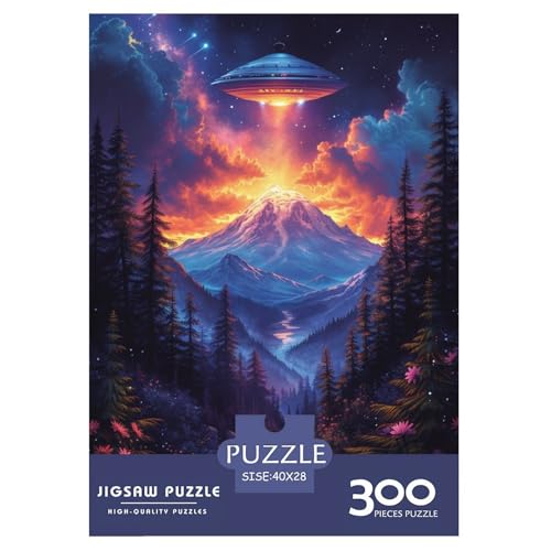 UFO in den Bergwolken, 300-teiliges Puzzle für Kinder, kreatives rechteckiges Puzzle, Puzzlespiel, Denksportaufgabe, Spielzeug, 300 Teile (40 x 28 cm) von GQmoney