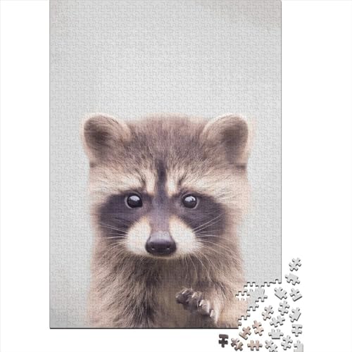 Waschbär, buntes Holzpuzzle für Erwachsene, 1000 Teile, Puzzlespiel für Erwachsene, interessantes Spielzeug, personalisiertes Puzzle, Lernspielzeug (75 x 50 cm) von GQmoney