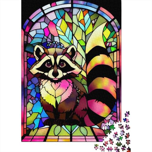 Waschbär-Buntglas-Puzzle, 1000 Teile, für Erwachsene, Spielzeug, Denkspiel, Lernspiel für Erwachsene, Stressabbau, Heimdekoration, 1000 Teile (75 x 50 cm) von GQmoney