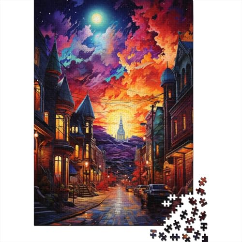 für Kinder und Jugendliche, farbenfrohe Psychedelia in Quebec City, Puzzle aus Holz, Lernspielzeug, Familienspiele, 500 Teile (52 x 38 cm) von GQmoney