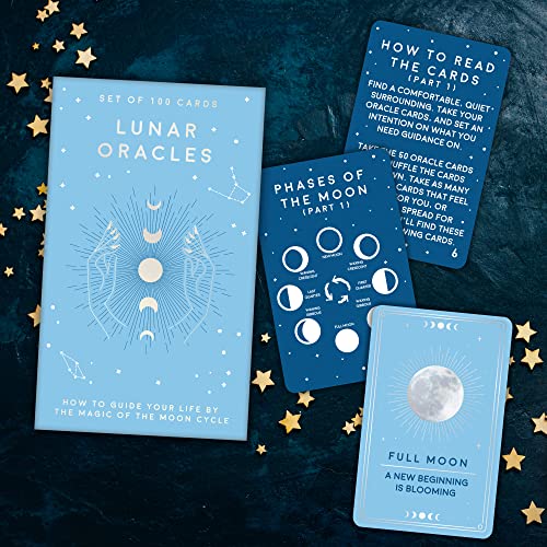 Gift Republic Lunar Oracles: Set mit 100 Mondzyklus-spirituellen Führungskarten - Wicca-Mondphasen-Wahrsagungskarten von GR Gift Republic