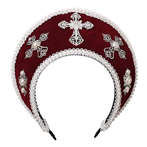 GRACEART Anne Boleyn Hut Kopfbedeckung elisabethanische Kopfbedeckung Tudor Coronet Haubenhut (Stil 6 (Dunkelrot)) von GRACEART