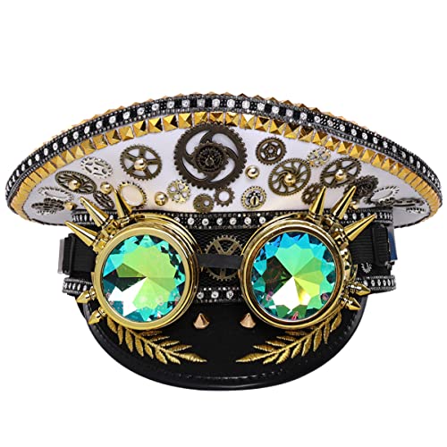 GRACEART Damen Burning Man Pailletten Hut Musik Festival Militär Kapitän Hüte Steampunk Caps mit Brille von GRACEART