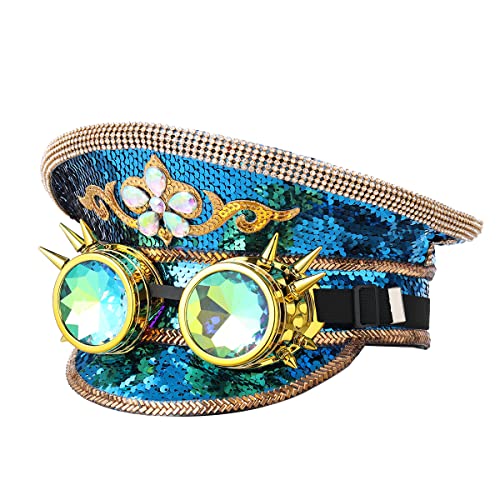 GRACEART Damen Burning Man Pailletten Hut Musik Festival Militär Kapitän Hüte Steampunk Caps mit Brille von GRACEART