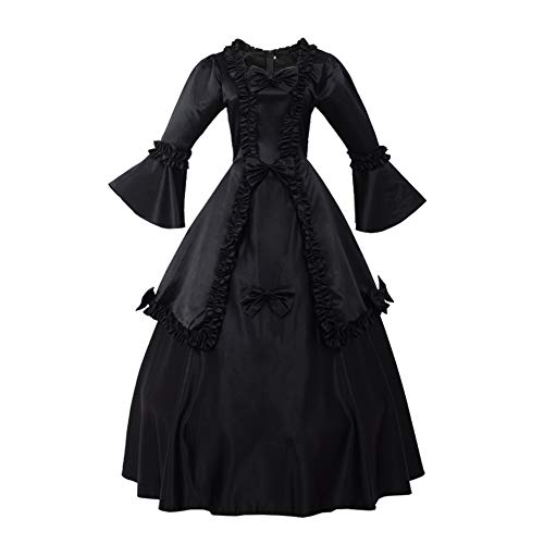 GRACEART Damen Langarm Mittelalter Kleid Gothic Viktorianisches Renaissance Maxi Kostüm (schwarz, XXL) von GRACEART