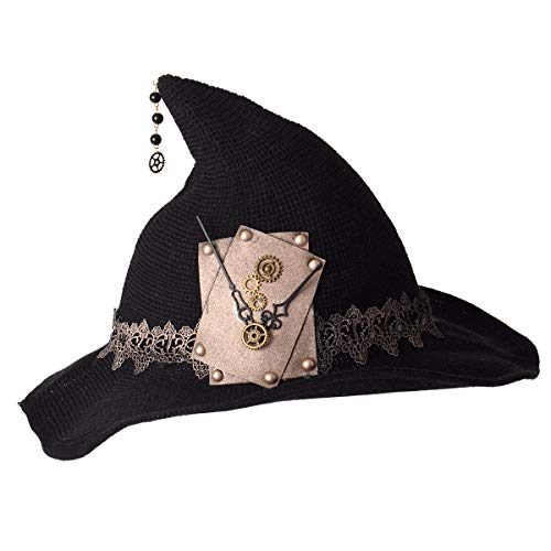 GRACEART Frauen Filz Wolle Hexenhut mit Zahnrädern Strickmütze Halloween Wizard Cap Karneval Hut Kopfbedeckung (style01) von GRACEART