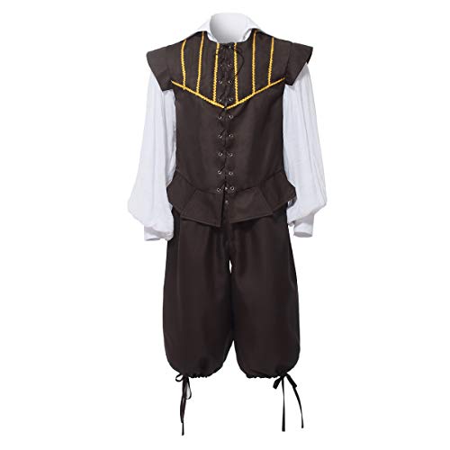 GRACEART Herren Mittelalter Renaissance Kostüm Set（Weste+Hemd+Hosen (L, Kaffee) von GRACEART