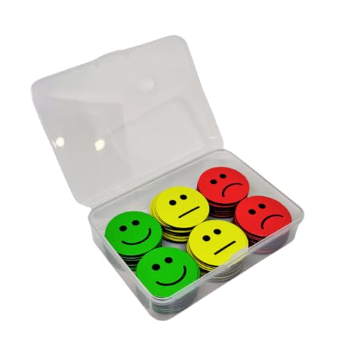 90 Smileys Magnet-Set (Durchmesser 3cm): 30 fröhliche grüne, 30 neutrale gelbe & 30 traurige rote Smileys in praktischer Box – Ideal für kreative Kommunikation in Schule, Job & Alltag von GRAFBURG