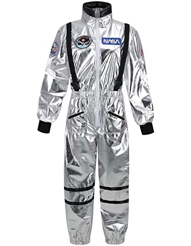 GRAJTCIN Astronauten-Kostüm für Damen, für Erwachsene, glänzend, Raumfahrer, Halloween, Raumfahrer, silber, X-Large von GRAJTCIN