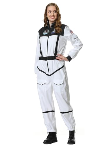 GRAJTCIN Astronauten-Kostüm für Erwachsene, Weltraumanzug für Damen, lustige Pilotenuniform, Overall, Herren, Halloween, Cosplay, Outfit (Größe L, Weiß) von GRAJTCIN