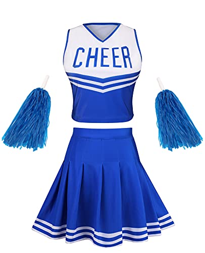 GRAJTCIN Cheerleader-Kostüm für Teenager und Damen, Halloween-Party, süßes Cheer-Outfit, bauchfreies Top, Blau, XS von GRAJTCIN