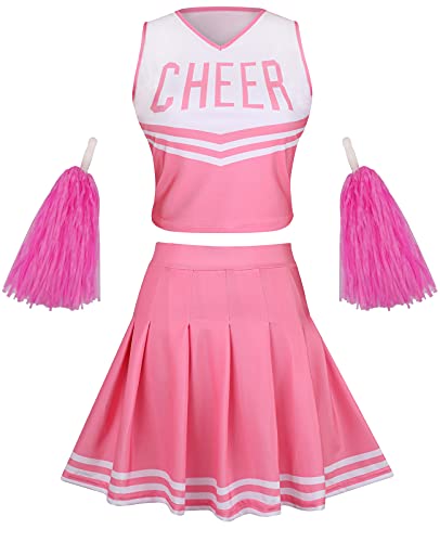 GRAJTCIN Cheerleader-Kostüm für Teenager und Damen, Halloween-Party, süßes Cheer-Outfit, bauchfreies Top, Pink, S von GRAJTCIN