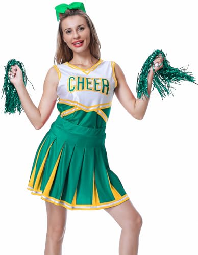 GRAJTCIN Damen Cheerleader Kostüm Musical Uniform Halloween Party Fancy Outfit, Grün , Small von GRAJTCIN