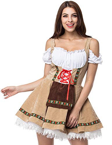 GRAJTCIN Damen Oktoberfest-Kostüm, Samt, deutsches bayerisches Kleid für Halloween, Karneval, Khaki, L von GRAJTCIN