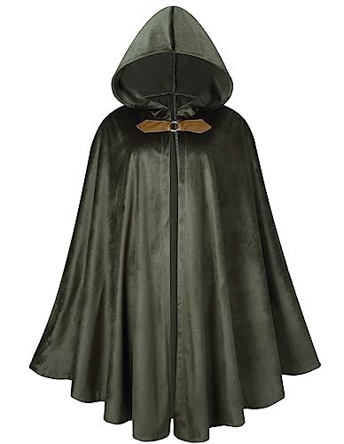 GRAJTCIN Renaissance Kapuzenumhang Samt Umhang Viktorianischer Capelet Mittelalter Hobbit Halloween Kostüm, Grün , 100 cm von GRAJTCIN