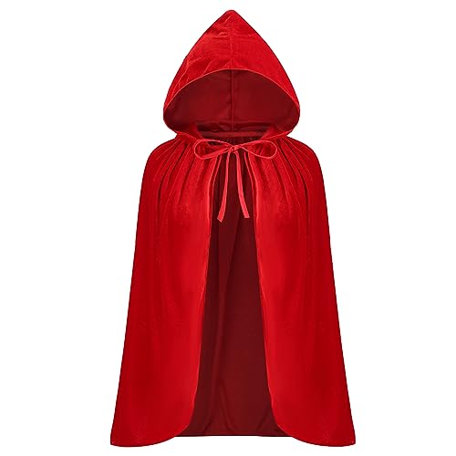 GRAJTCIN Rotkäppchen Umhang Halloween Weihnachten Fancy Red Cloak mit Kapuze, Pure Red, 119 cm von GRAJTCIN