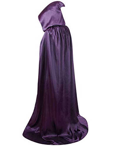 GRAJTCIN Unisex Erwachsene Kapuzenumhang volle Länge Halloween Weihnachten Kostüm Party Umhang Größe 109,2 cm bis 170,2 cm, Dunkles Violett, 130CM/51" von GRAJTCIN