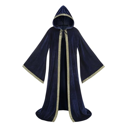 GRAJTCIN Unisex Samt Zauberer Robe Zauberer Umhang Cosplay Renaissance Kostüm Halloween Blau von GRAJTCIN