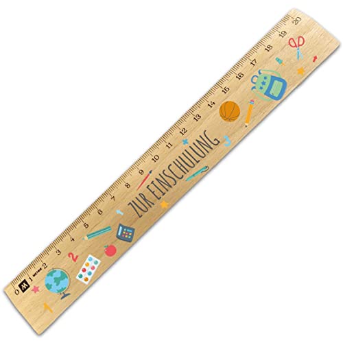 GRAVURZEILE Lineal zur Einschulung im Einschulungs Design - 20 cm Holz Lineal - Geschenk für den Schulanfang oder zur Schuleinführung - für Jungen und Mädchen von GRAVURZEILE