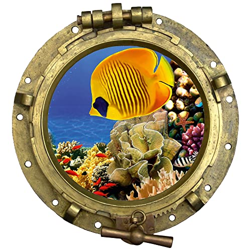 GRAZDesign Wandtattoo Bad Bullauge Fische Unterwasser | Wandsticker Wandaufkleber Bad, Tür, Fliesenaufkleber Klebefolie Waschmaschine Fliesen | maritime Deko - 43x40cm von GRAZDesign