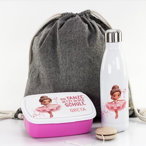 GRAZDesign Trinkflasche mit Brotdose Ballerina Set mit Namen Schule inkl. Sportbeutel für Mädchen von GRAZDesign