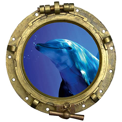 GRAZDesign Wandtattoo Badezimmer Bullauge Delfin Unterwasser | Wandsticker Wandaufkleber Bad, Tür, Fliesenaufkleber Klebefolie Waschmaschine Fliesen | maritime Deko, 43x40cm von GRAZDesign