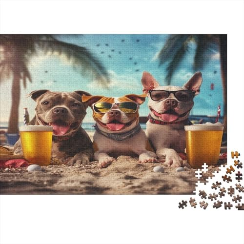 1000 Teile Premium-Puzzle Für Erwachsene - 75x50 cm Hunde-Kunstwerk Auf Holz - Einzigartiges Design Für Anspruchsvolle Puzzlefans von GRBASNDOU