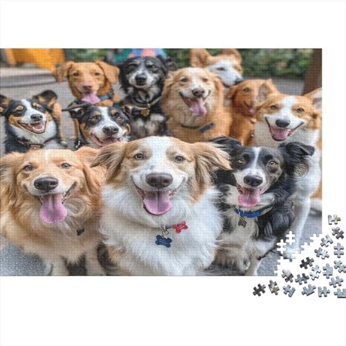 1000 Teile Puzzle Für Erwachsene - Künstlerische Hunde-Kollage Auf Holz - 75x50 cm Großformatiges Premium-Puzzle - Therapeutisches Konzentrationstraining von GRBASNDOU