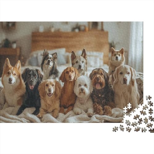 Puzzle Für Erwachsene 1000 Teile Aus Holz - 75x50 cm Farbenfrohes Hunde-Design - Premium Stressabbauendes Denktraining von GRBASNDOU