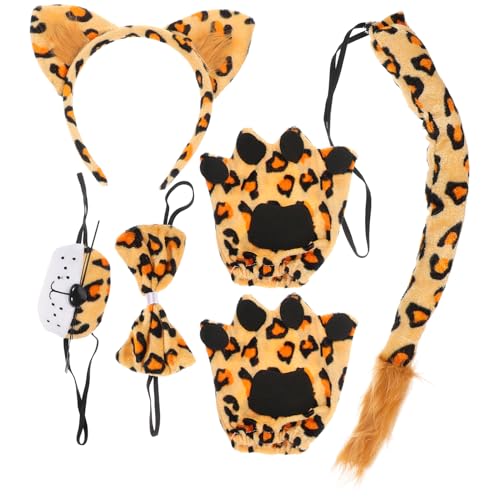 GREENADSCAPE 1 Set Leoparden Kostüme Tier Ohren Haarreifen Nase Fliege Pfoten Haaraccessoires Für Und Erwachsene Karneval Fasching Halloween von GREENADSCAPE