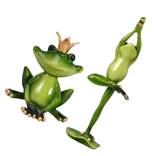 GREENADSCAPE 2st Froschstatue Frosch Froschfigur Gartentierskulptur Froschgartenskulptur Garten Frosch Ornament Grünes Froschmodell Frosch Sammlerfigur Gartentierfiguren Green Harz von GREENADSCAPE