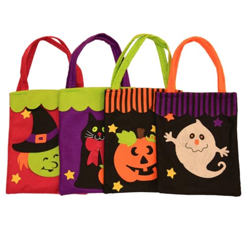 GREENADSCAPE 4 Stück Halloween Einkaufstasche Geschenktüte Vliesbeutel Süßes Oder Saures Süßigkeiten Tasche Süßigkeiten Einkaufstasche Goodie Einkaufstaschen Süßigkeiten Taschen Für von GREENADSCAPE