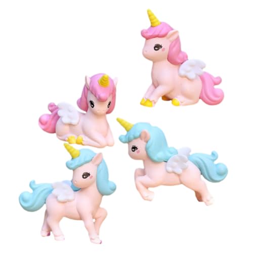 GREENADSCAPE 4 Stück -Modell-Ornament Miniaturdekoration Einhorn-Cartoon Einhorn-spielzeugschmuck Mini-Karikatur Dekorative Ornamente Minikuchen Entzückende Ornamente Spielzeug PVC von GREENADSCAPE