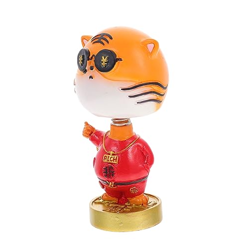 GREENADSCAPE Tiger-Wackelkopf-Ornament car Decoration autodeko Auto Accessoires Tier Schmuck Auto Kopf Tier Desktop-Tiger- kopfschüttelndes Tigerspielzeug Auto-Tiger- Harz rot von GREENADSCAPE