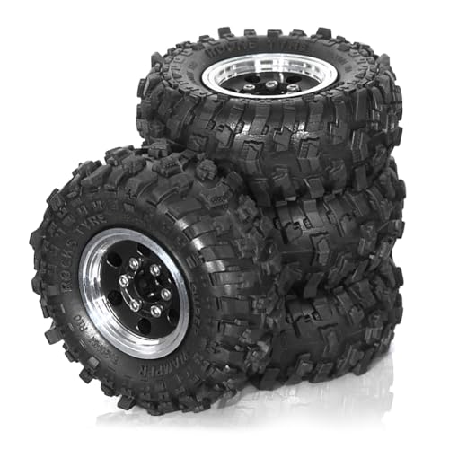 GREOHNMPAW 4 Stück 51 mm 1,0 Metall-Beadlock-Radreifensatz für 1/18 1/24 RC Crawler Car TRX4M SCX24 FCX24 Upgrade-Teile Schwarz von GREOHNMPAW